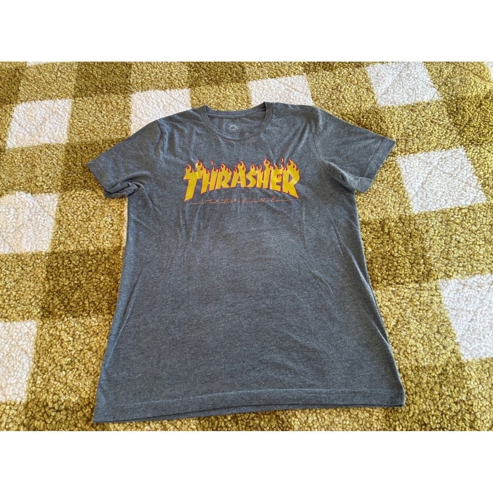 Thrasher Magazine Flame Logo T-Shirt Mens Medium Gray Heather Short Sleeve Tee